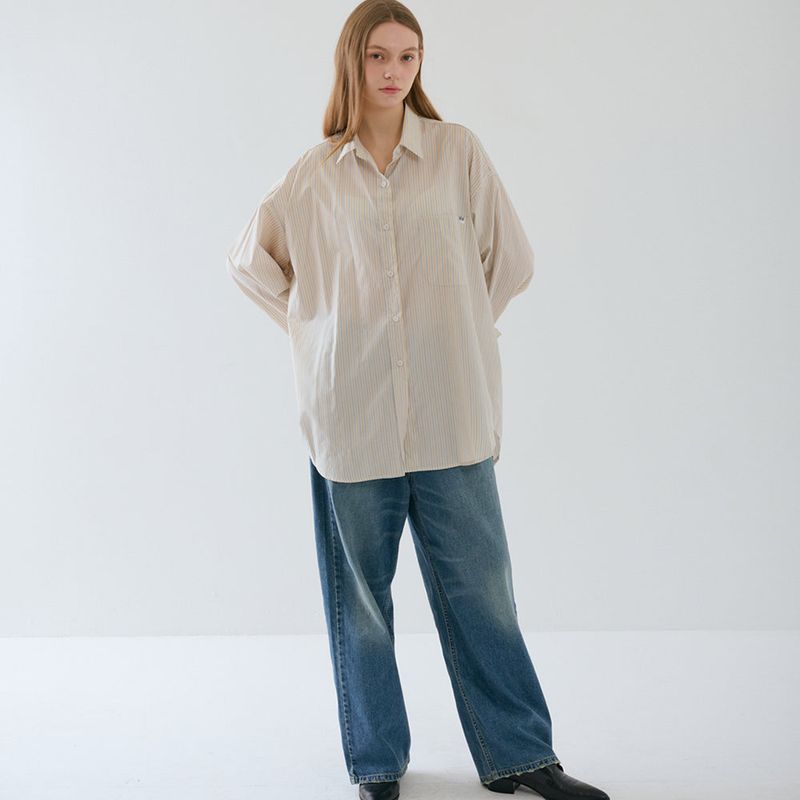 Over-sized Stripe Long Shirts Yellow