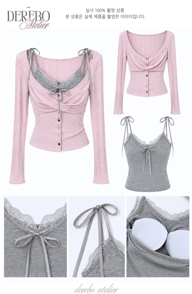 Lady Pink Gray Layered Long-Sleeve Top