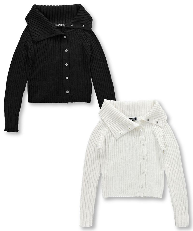 High Neck Side Button Cardigan_Ivory
