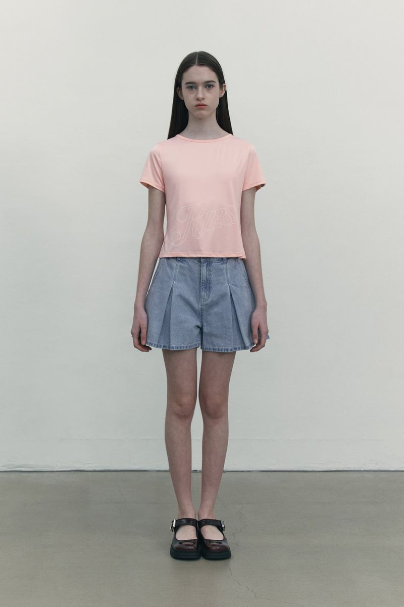FLARE SHORT DENIM PANTS [BLUE]