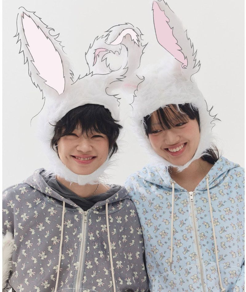 rabbit fluffy hoodie grey