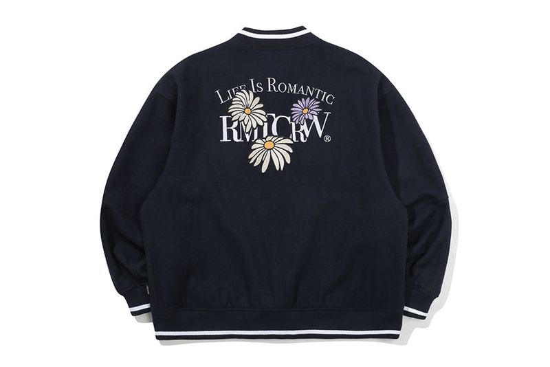 WILD FLOWER WOOL VARSITY JACKET_NAVY