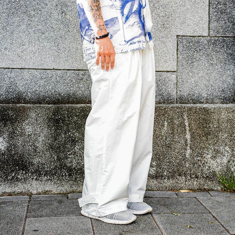 Japanese-style Straight Pants with Hem Buttons