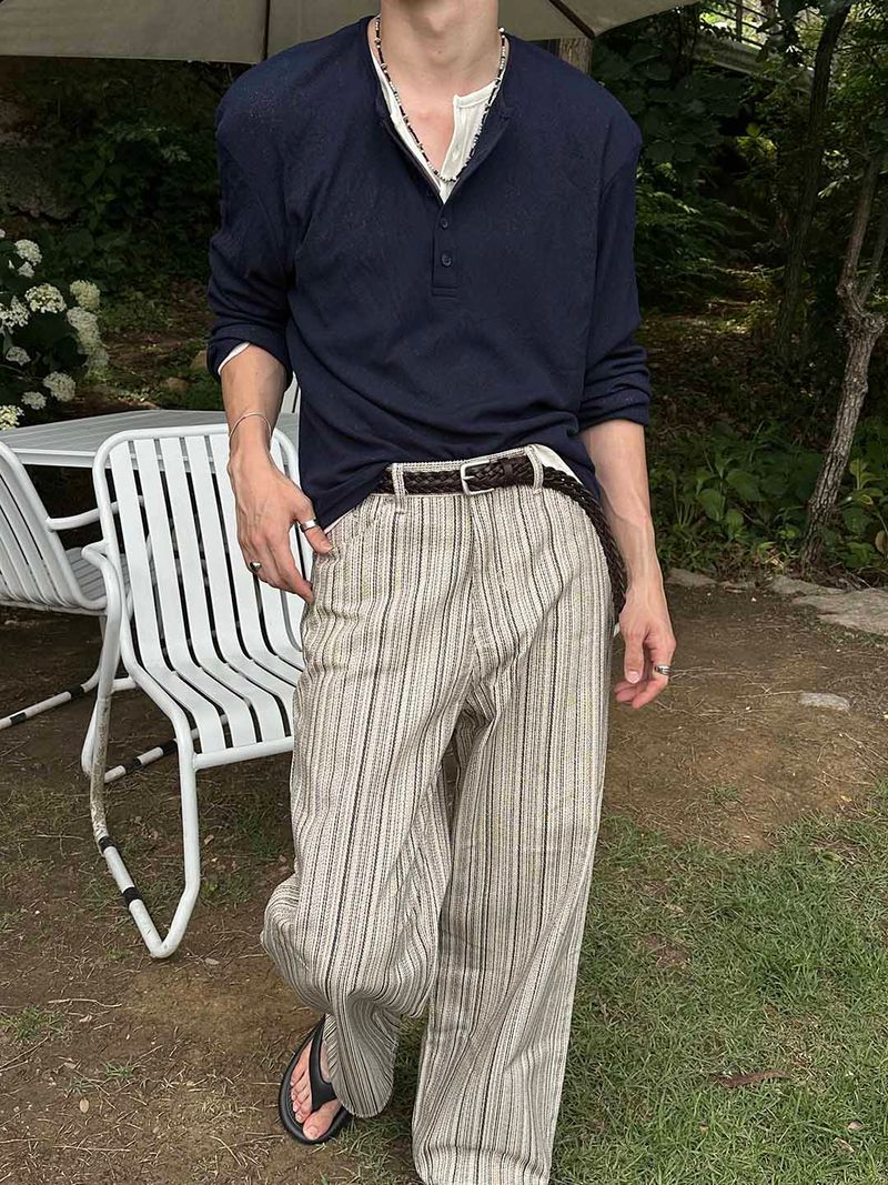 Summer linen henley neck knit(5color)
