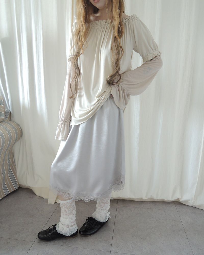 SILKY LACE SLIP MIDI SKIRT