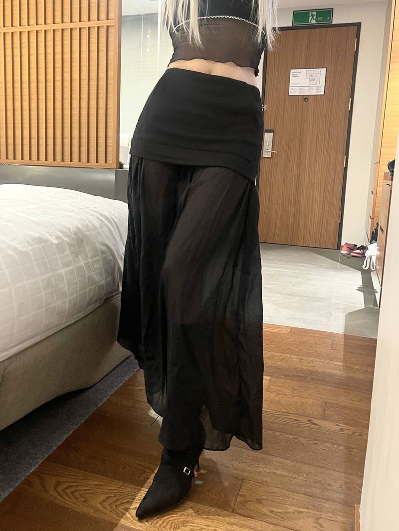 1200. Pocket layered long sk (3color)