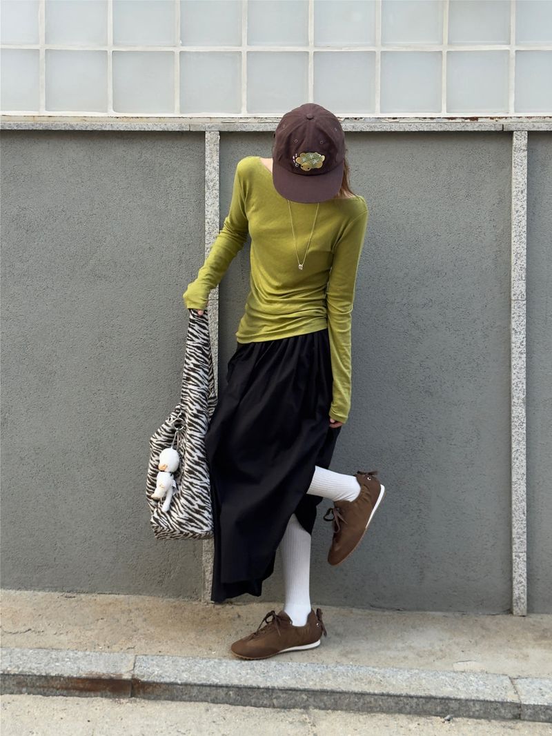 Tencel-Wool Boat Neck Long Sleeve T-Shirts(Olive)