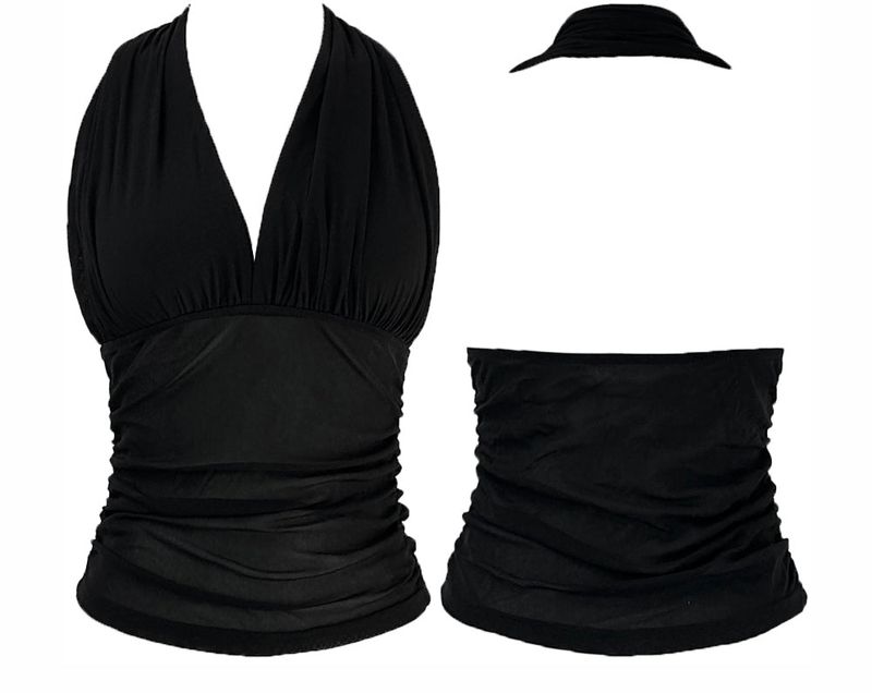 halterneck mesh shirring top