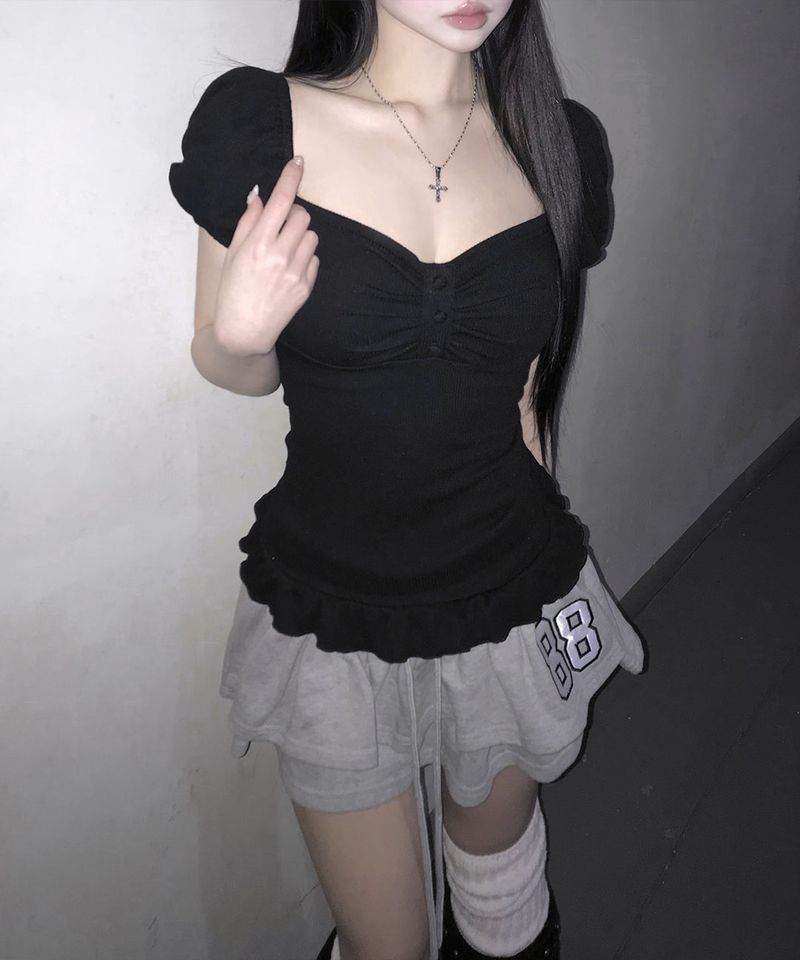ribbon puff top (3colors)