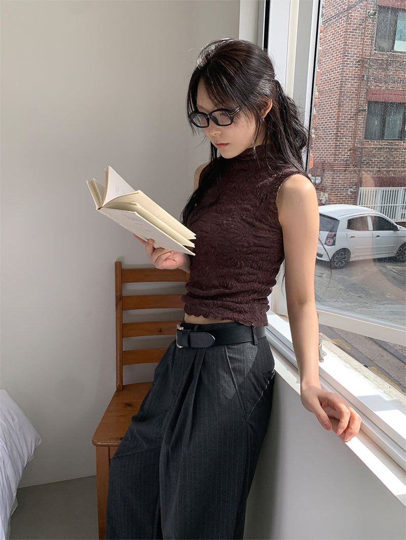 FLOWER LACE HALF-NECK SLEEVELESS (3C)