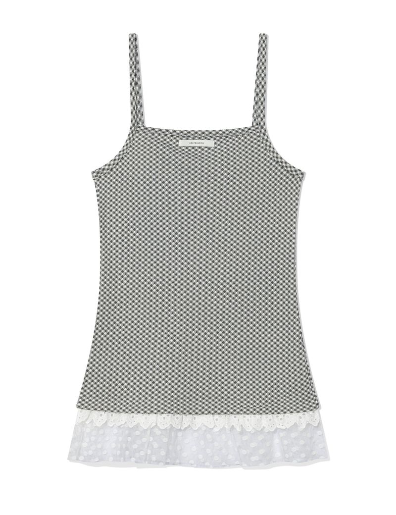 CHECKERED LACE SLEEVELESS(CHARCOAL)
