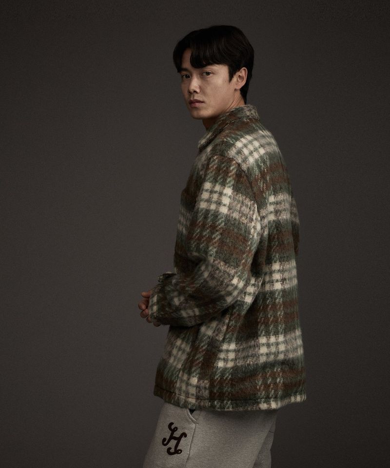 COZY HAIRY CHECK JACKET KHAKI