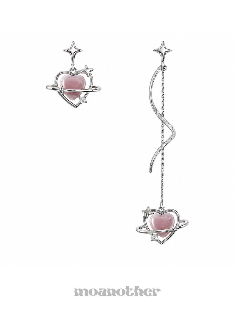 [925 Silver Post] Drop Heart Unbal Earring