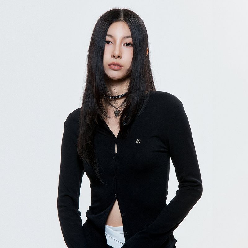 (DUC) Round-Neck Cardigan Black