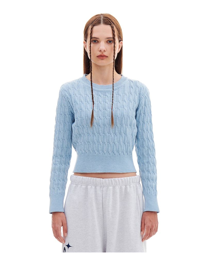ARCHIVE BOLD(アーカイブボールド)の「CABLE CROP KNIT (SKY BLUE)(Tops)」