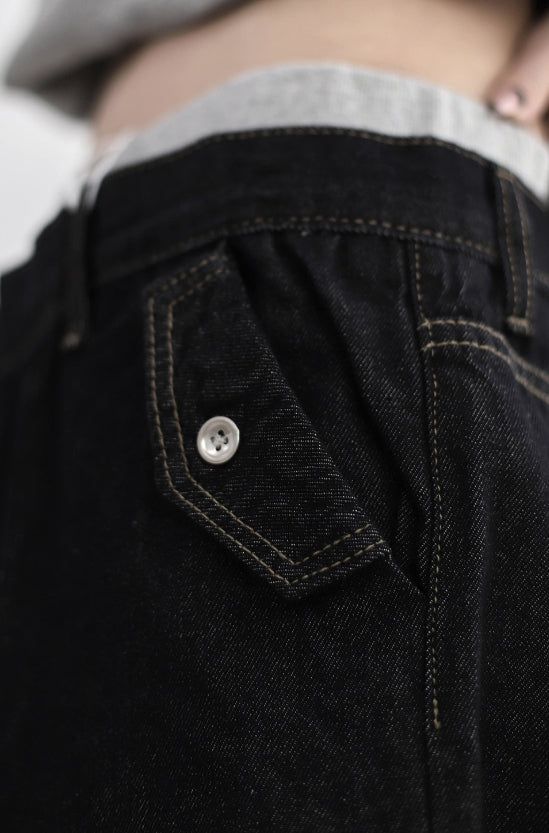 Band-layered low denim pants