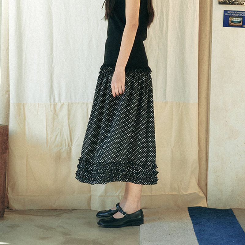 Vicky Frill Long skirt (dot black)