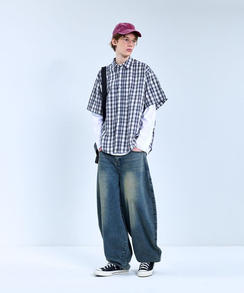 87-STAN070 Vintage Country OverFit Short-Sleeved Check Shirt