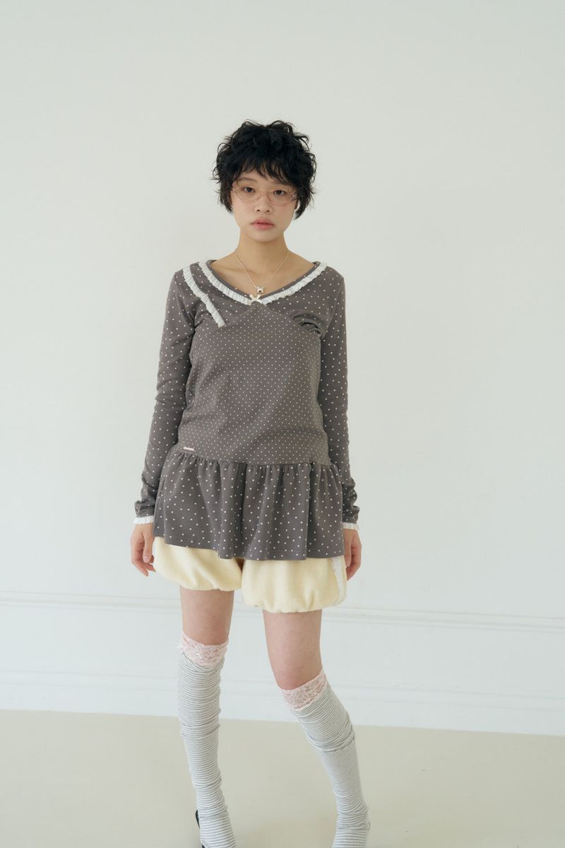 STARRY LACE SHIRRING DRESS (CHACOAL)