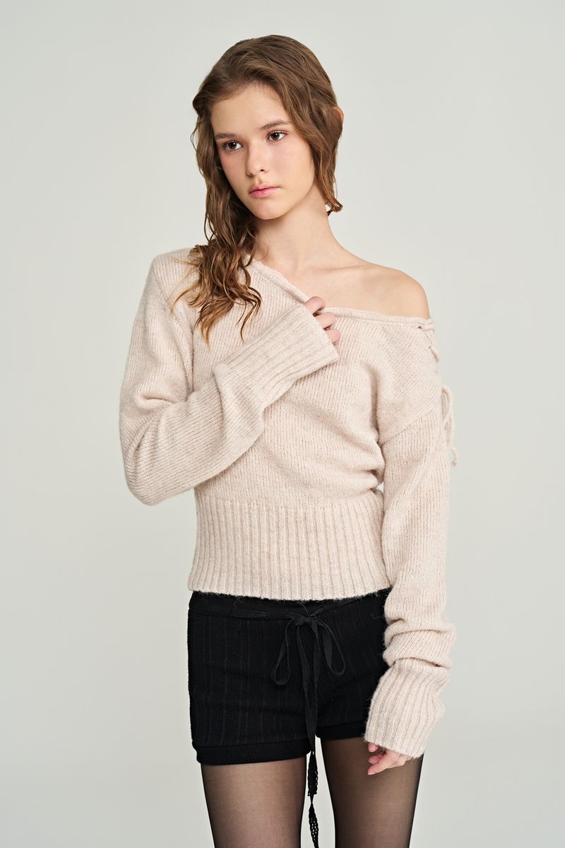 Romy lace-up knit, Milk Tea