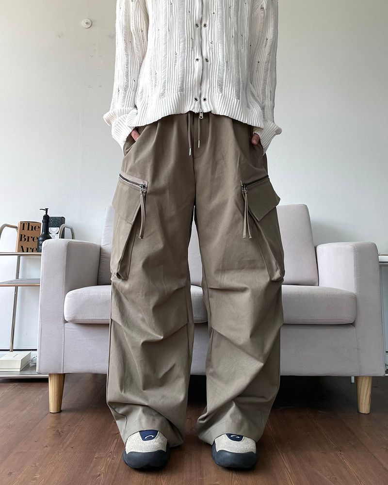 Zipper Big Cargo Cotton Pants