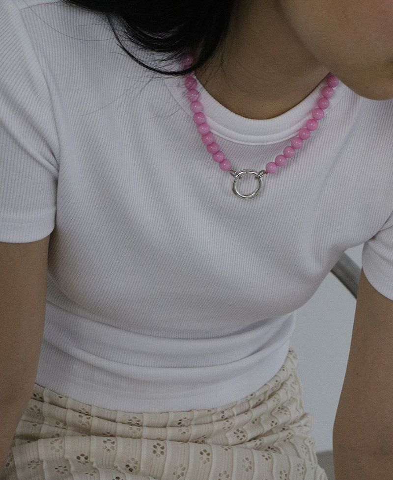 [MADE] Capsule02 Silver Open Pendant Gemstone Necklace _Pink