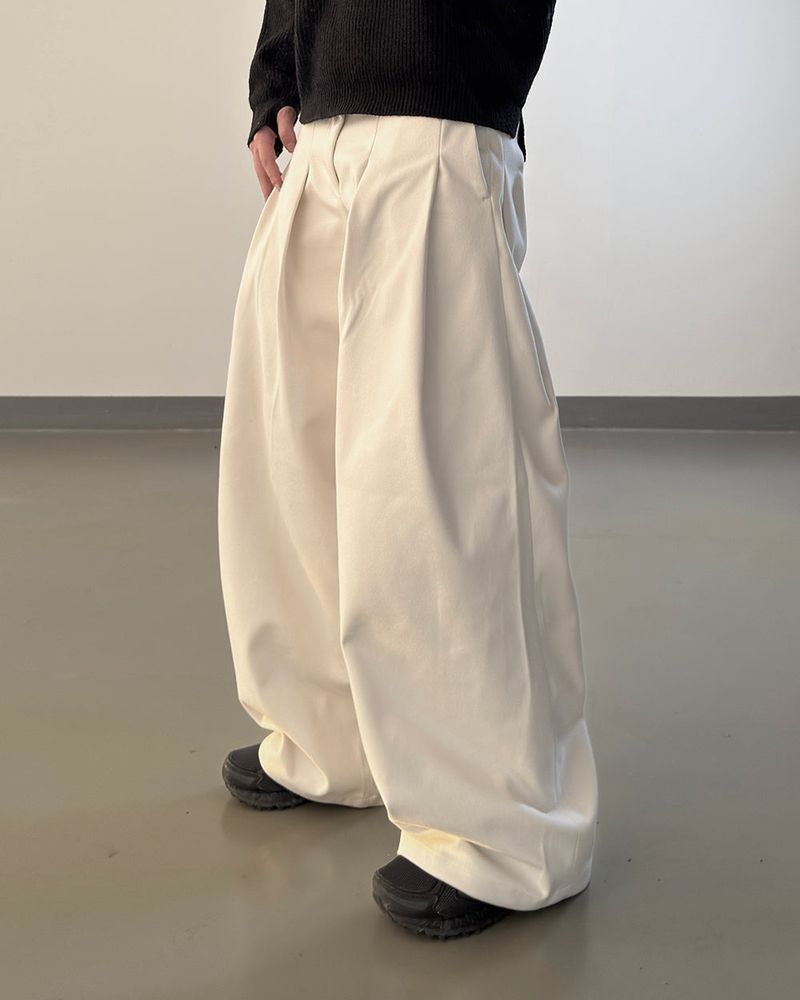 Worvel Wool Wide Pintuck Slacks