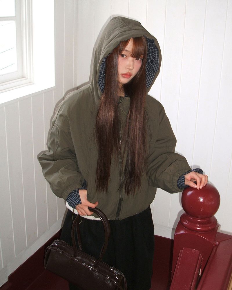 WONDER WONDER(ワンダーワンダー)の「Nua Check Hooded Oversized Quilted Puffer Jacket(Jackets/Outerwear)」