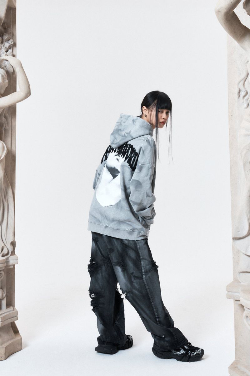 Damage Crack Washing Denim Pants