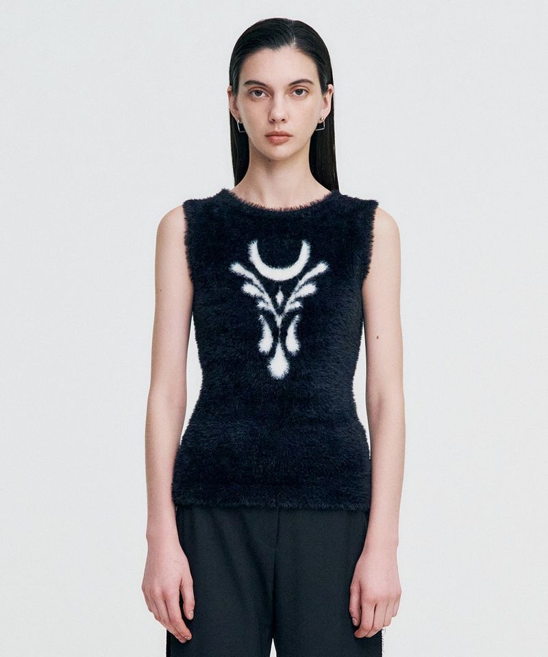 Elemental Motif Furry Knit Top _ BLACK