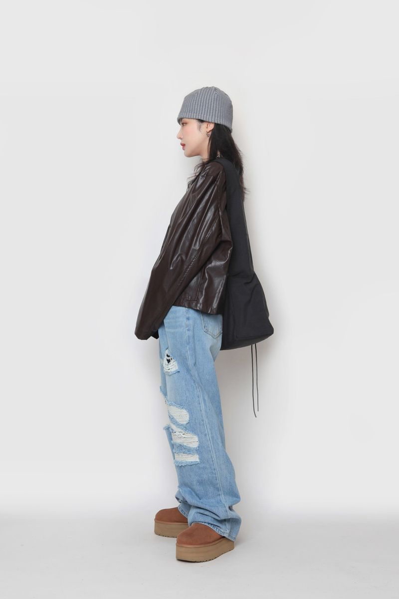 Crop leather cardigan