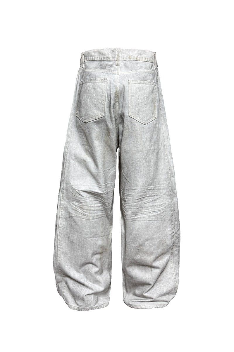 Dirty Wash Pleated White Jeans