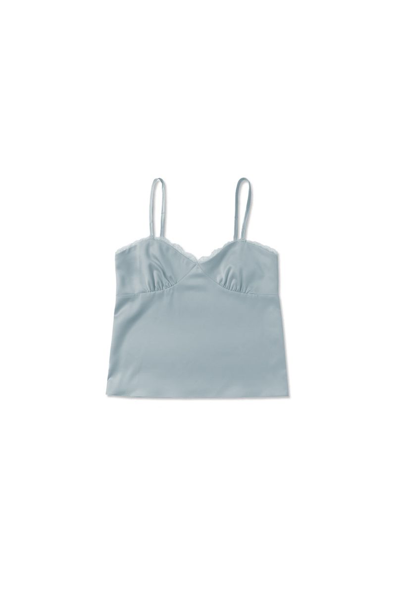 Satin lace top_skyblue