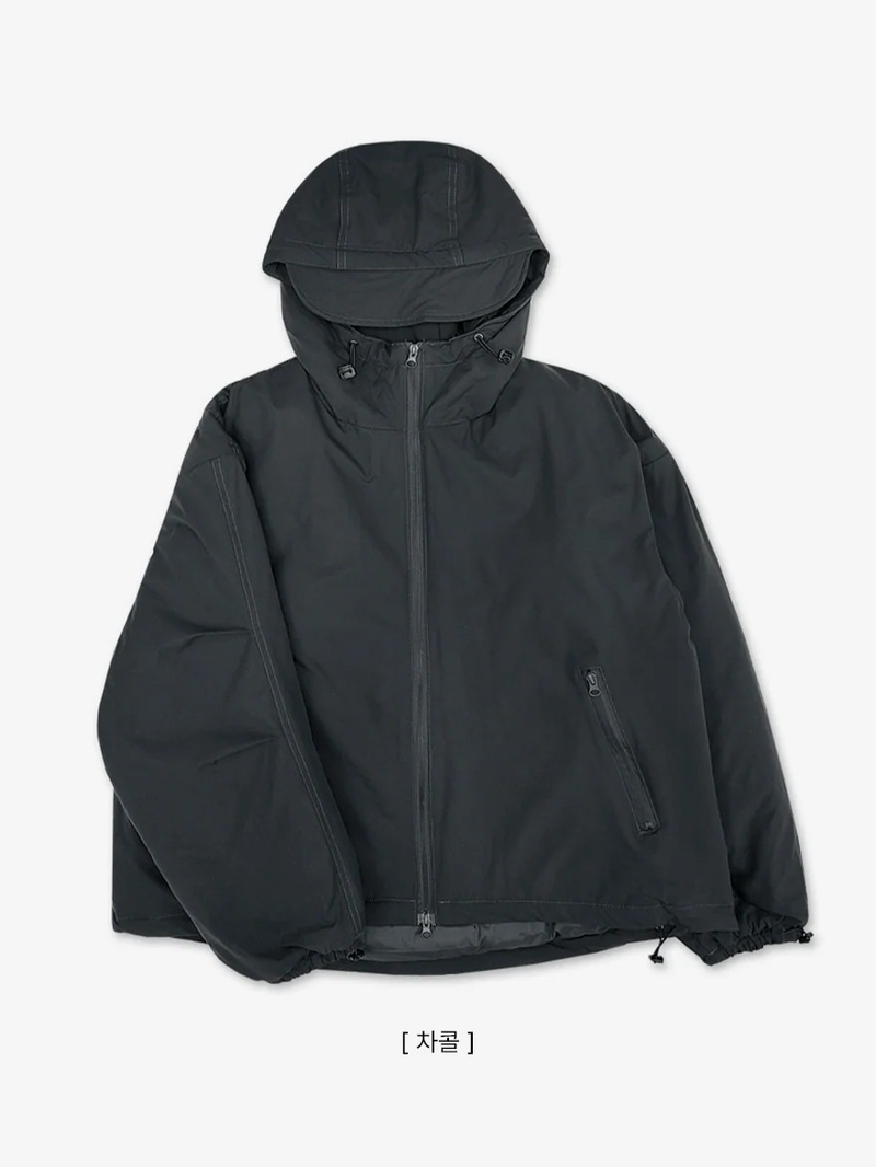 Cap hood boxy high neck padded jumper