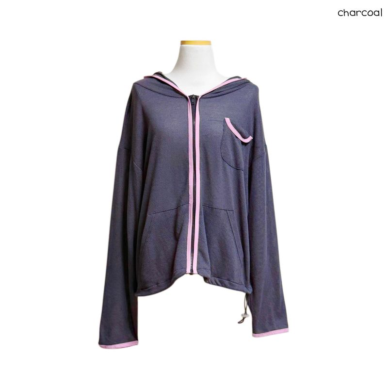 (2color) Piping Mesh Hood Zip-Up