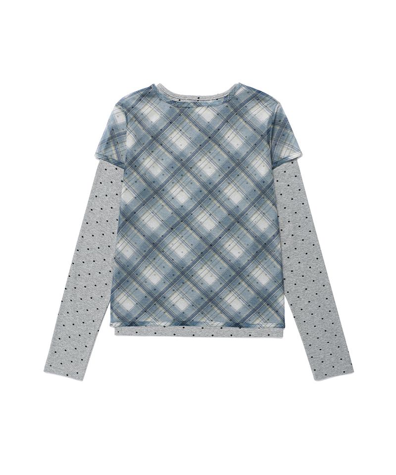 SHEER CHECK LAYERED LS TEE BLUE(CV2GFFT557A)