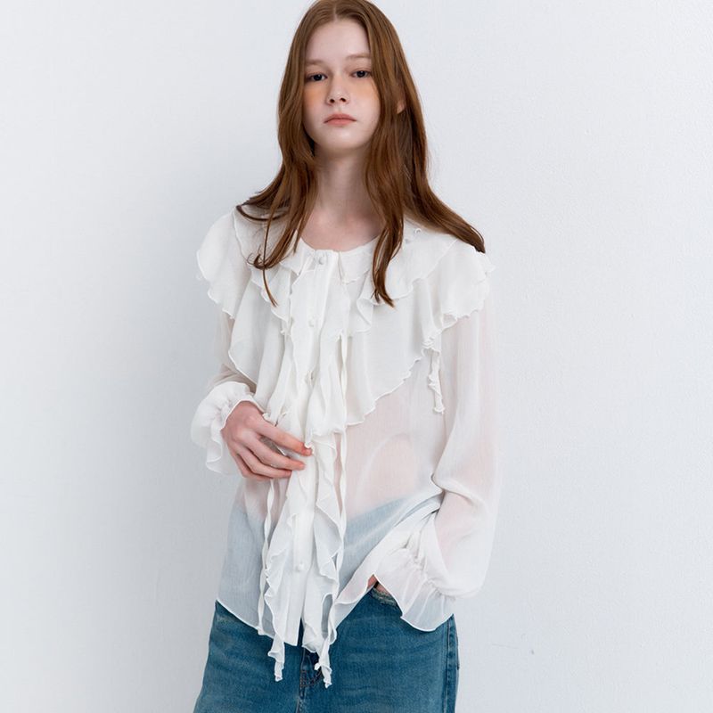 See-through Frill Blouse White
