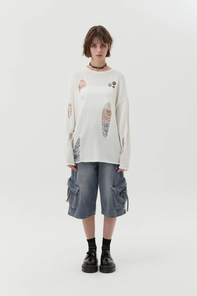 PICK WAPPEN DAMAGE SUMMER KNIT - IVORY 