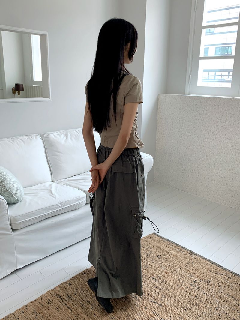 Pave gopchang pleated shirring two-way nylon short-sleeved jacket
