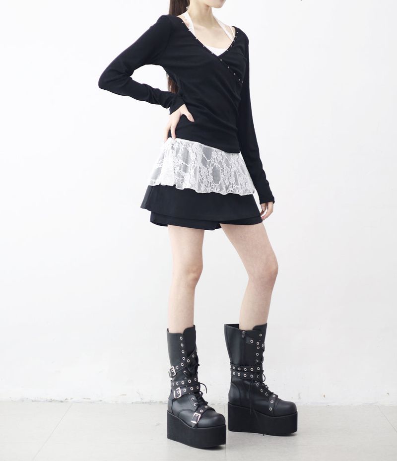Lean Halter Lace Layered Frill Sleeveless