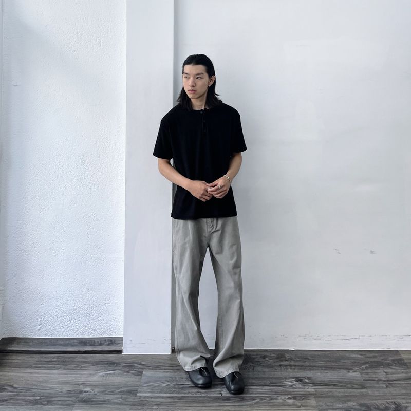 Black Field Textured Henley Top