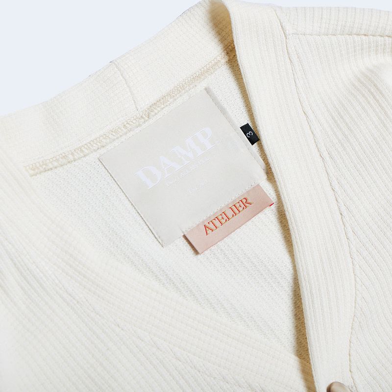 DAMP V-NECK WAFFLE CARDIGAN_IVORY