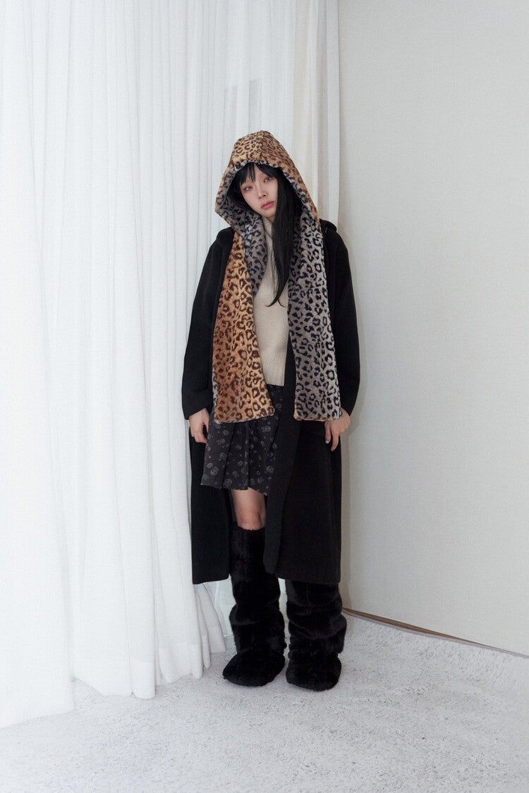 Leopard reversible hood muffler (brown)