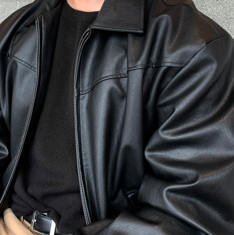 Waini Crack Two-Way Semi-Over Leather Jacket