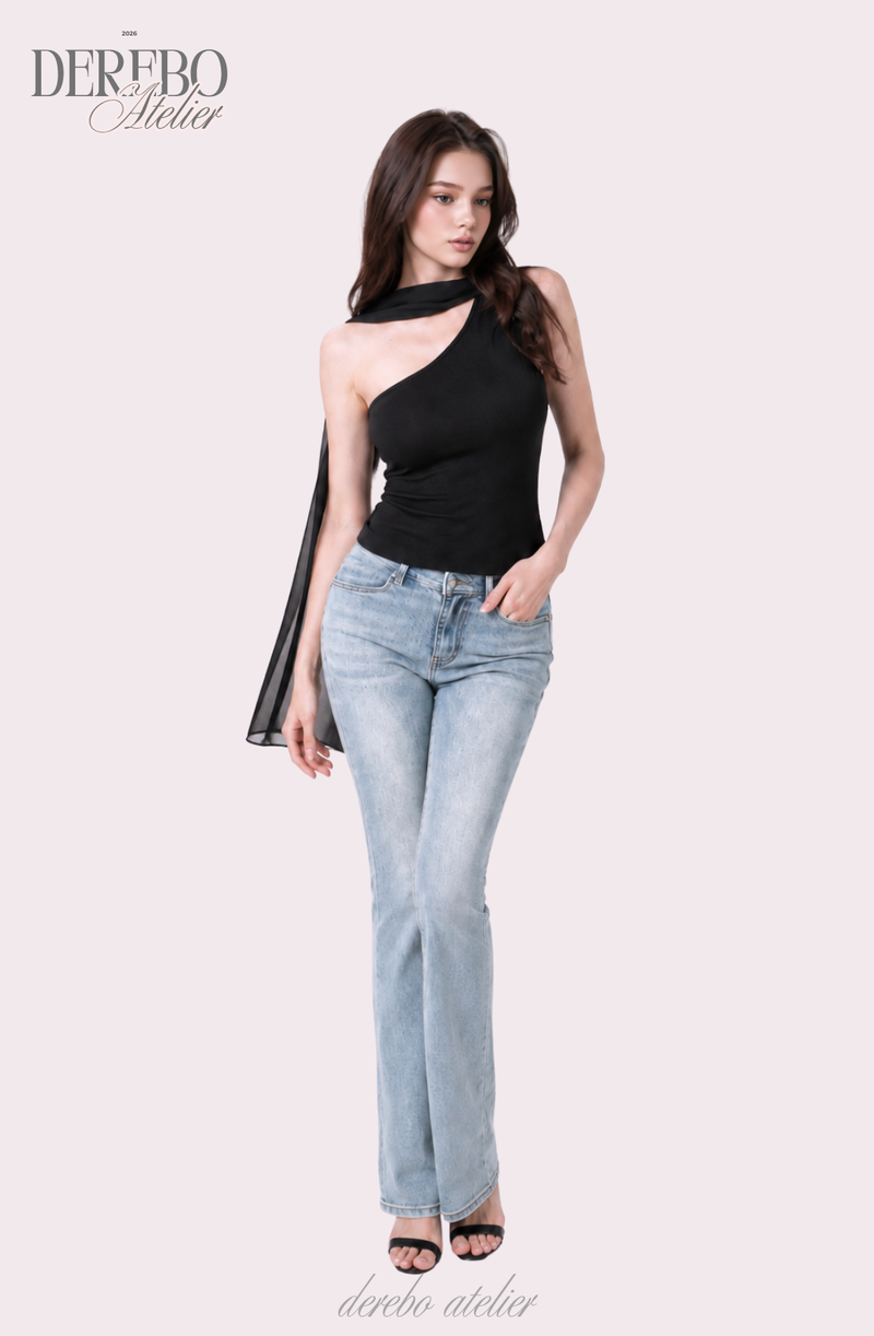 chiffon scarf unbalanced sleeveless top