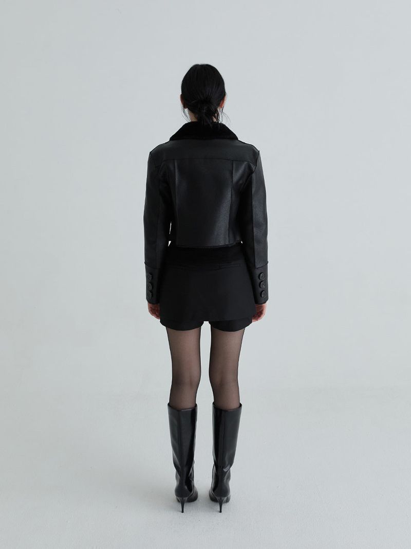 Short reversible leather mustang (Black)