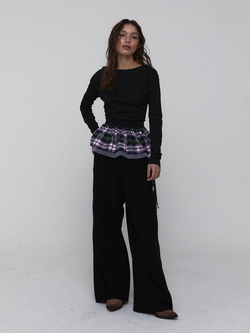Side Shirring Stripe Top_Charcoal