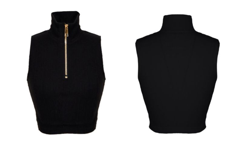 BLACK CROP KNIT ZIP UP SLEEVELESS