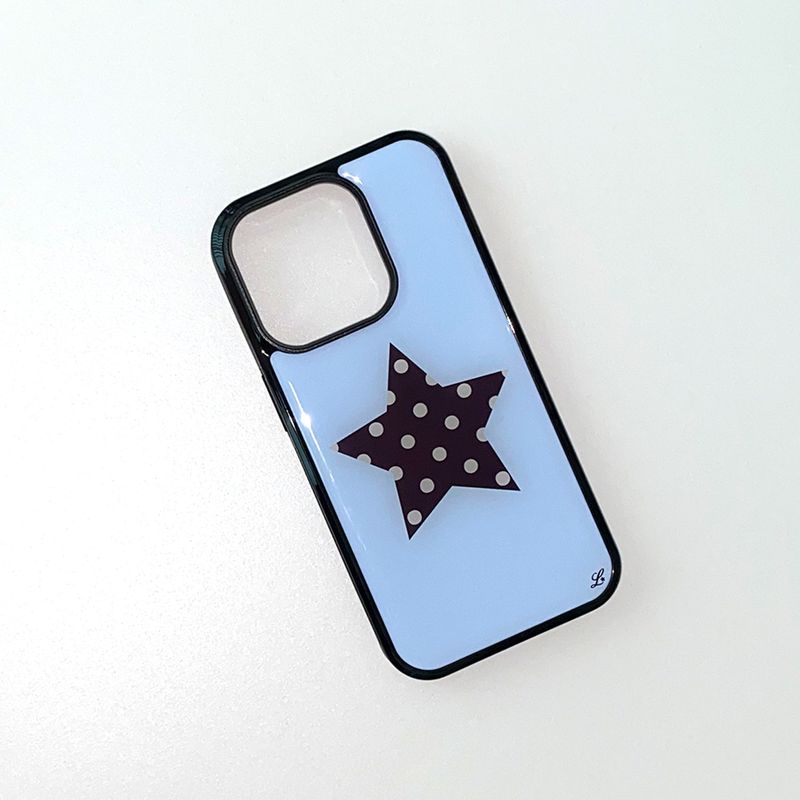 [MADE] POLKA STAR PHONE CASE BLUE (epoxy black bumper)