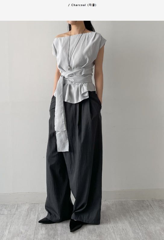 Unbalance Nylon Strap Wide Pants